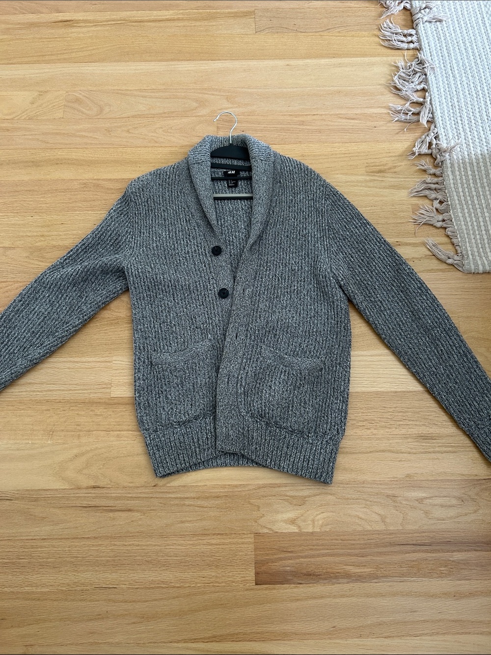 H&M Men's Gray Shawl-Collar Rib Knit Cardigan